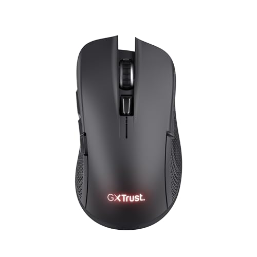 Trust GXT 931 Ybar Souris sans Fil Gamer Bluetooth 2.4GHz Faible Latence, Programmable, 200-7200 DPI, 70 Plastiques Recyclés, Souris Gaming Rechargeable RGB pour PC Ordinateur Portable, Noir