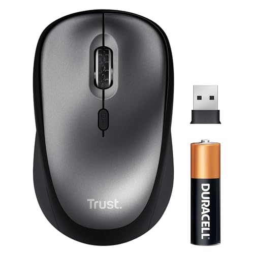 Trust Souris sans Fil Silencieuse avec Pile pour Gauchers et Droitiers, 800-1600 DPI, 83 Plastique Recyclé, Récepteur USB Stockable, Mouse Compacte pour Ordinateur Portable, PC, Mac - Noir