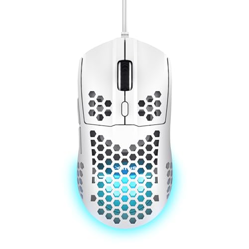 Trust Gaming GXT 928W Helox Souris Gaming Filaire Ultralégère 65g, DPI Réglable 200-6400 Capteur Optique, 6 Boutons Programmables, Éclairage RVB Souris Gamer USB PC Ordinateur Portable, Blanc