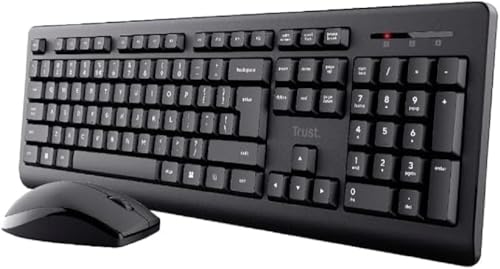Trust Primo Pack Clavier et Souris sans Fil QWERTY Espagnol, Touches à Profil Bas, récepteur USB, résistant aux vertiges, Souris ambidextre Windows Mac PC Ordinateur Portable - Noir