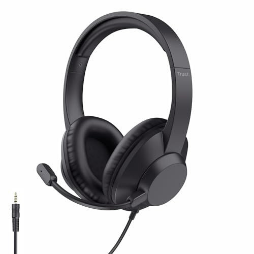 Trust Ayda Max Casque Filaire Léger Over Ear 3.5mm avec Micro, Câble 1,8m, 85 Plastiques Recyclés, Microphone Flexible, Casque Audio PC pour Ordinateur Portable Bureau Chat Teams Zoom, Noir