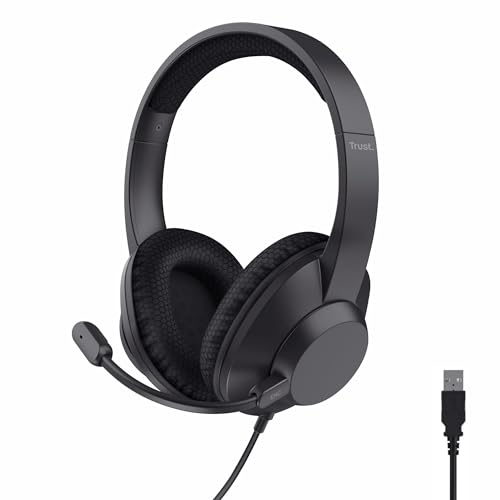 Trust Ayda Max Casque USB avec Micro ENC Antibruit Over Ear, Microphone Réduction du Bruit, 85 Plastique Recycle, Câble 1,8 m, Casque Audio PC Filaire USB-C Ordinateur Portable Teams Zoom, Noir