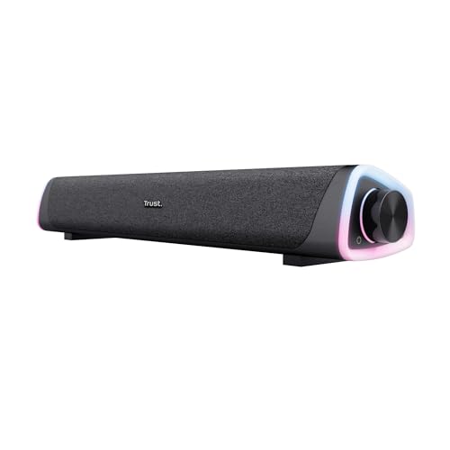 Trust Liro Barre de Son PC 12W, Enceinte PC Stéréo avec Éclairage LED RGB, Connexion Audio 3.5mm, Alimentation USB, Haut Parleur PC Compact Ordinateur Portable Tablet TV, Noir