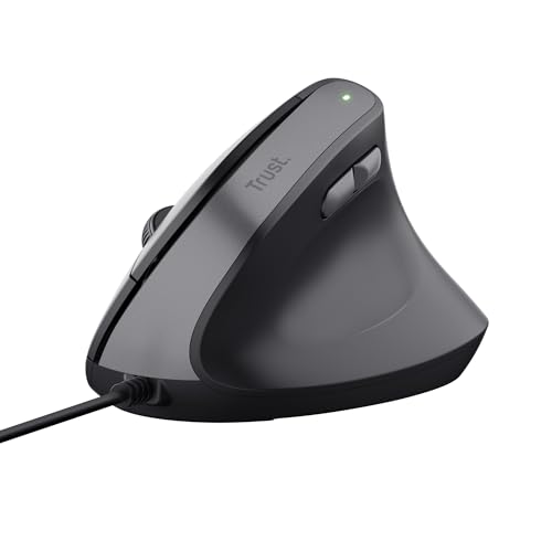 Trust Yuno Souris Ergonomique Filaire, Souris Verticale pour Droitier avec Cable USB de 1,5m, DPI Réglable (800-2400), Capteur Optique, 6 Boutons, 60 Plastique Recyclé, Macbook, Ordinateur, HP - Noir