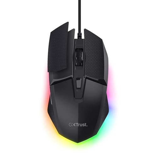 GXTrust 121 Felox Souris Gamer avec 6 Boutons Programmables, Éclairage LED Multicolore, 10000 DPI, Câble USB 180 cm, Coussinets Inclus, Souris Gaming Filaire pour PC, Ordinateur Portable, Noir