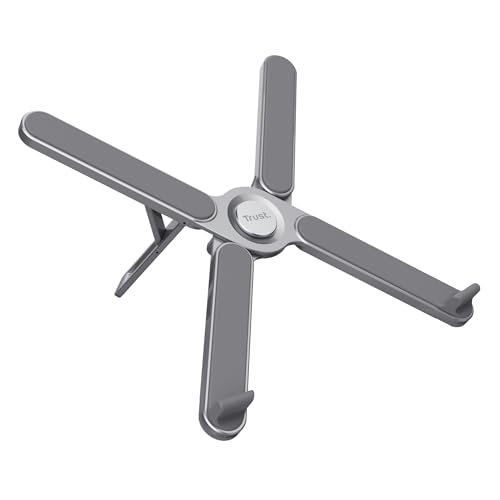 Trust Macy Support Ordinateur Portable Ergonomique et Pliable, Laptop Stand 17.3 Pouces en Aluminium, 7 Niveaux de Réglage de la Hauteur, Support PC Portable pour Bureau, Travail, Table - Gris
