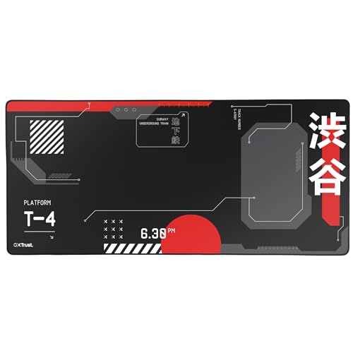 GXTrust 759 Tapis de Souris XXL Gaming Japon Noir, Tapis de Bureau 900x400 mm avec Bords Cousus, Texture de Surface Optimisée, Dessous Caoutchouté Antidérapant, Japan Tokyo Anime Manga Kyoto