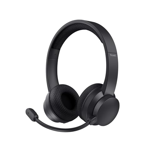 Trust Roha II Casque Bluetooth sans Fil avec Micro ENC Antibruit, 85 Plastique Recycle, Casque sans Fil Léger on Ear Rechargeable pour PC Bureau Ordinateur Portable Teams Zoom, Noir