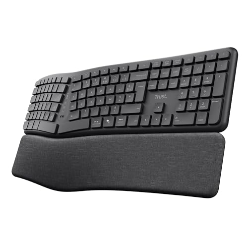 Trust Arvia Clavier Ergonomique sans Fil Silencieux AZERTY Français Bluetooth 2.4GHz, Clavier Bluetooth Multi-appareils Deux Parties avec Repose-Paume, PC Ordinateur Portable Mac, Noir