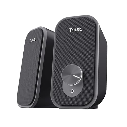 Trust Orada Enceinte PC USB 2.0 12W (6W RMS), Enceintes avec Jack AUX 3.5 mm, Connexion au Casque, Façade en Tissu, Haut Parleur PC Compacte pour Ordinateur Portable Mac, Noir