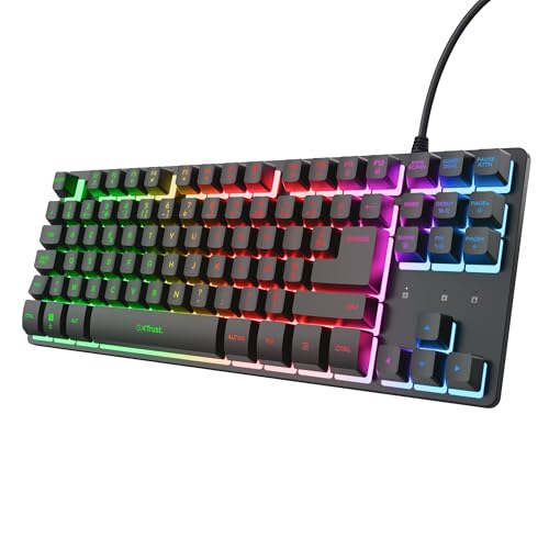 GXTrust 833 Thado Clavier Gamer TKL AZERTY Français, Clavier Filaire Compact (20 Plus Petit) à Membrane, Éclairage LED Multicolore, Câble USB de 1,8 m, PC Ordinateur Portable, Noir
