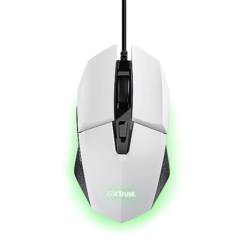 GXTrust 1109W Vylax Souris Gamer avec 6 Boutons Programmables, Éclairage LED Multicolore, 200-6400 DPI, Câble USB 150 cm, Souris Gaming Filaire pour PC Ordinateur Portable, Blanc