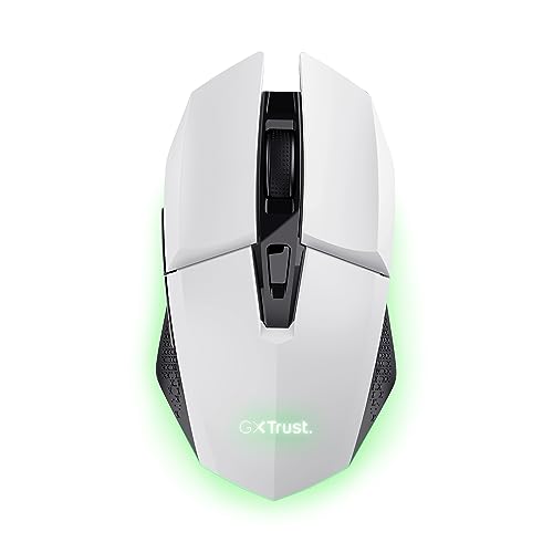 GXTrust 1108W Vylax Souris Gamer sans Fil Rechargeable, 80 Heures d'autonomie, 800-4800 DPI, Éclairage LED Multicolore, Récepteur USB Stockable, 6 Boutons, Souris Gaming pour PC Ordinateur, Blanc