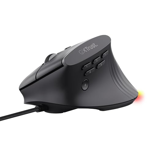 GXTrust 145 Rexxa Souris Gamer Verticale avec Boutons Programmables, 12.8k DPI, Souris Ergonomique Gaming Filaire, Éclairage RVB, Câble USB-A 1,7 m, Repose-Pouce, Logiciel Inclus, Noir