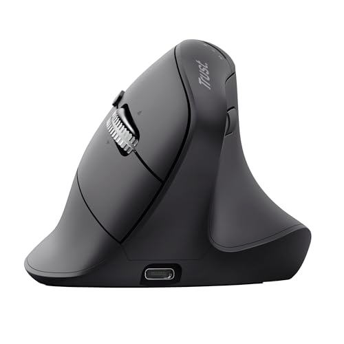 Trust Vyran Souris Verticale sans Fil, Molette Ultra-Rapide, Défilement Horizontal, Bluetooth 2.4 GHz, Boutons Silencieux, 85 Plastique Recyclé, Souris Ergonomique Bluetooth Multi-Appareils, Noir