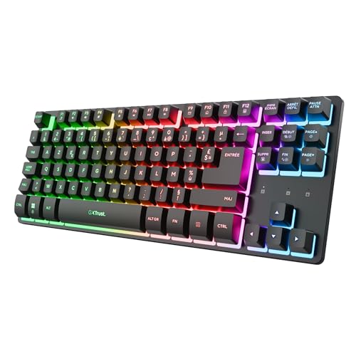 GXTrust 1831 Dothix Clavier sans Fil TKL 80 , Layout AZERTY Français, Éclairage RGB LED, Clavier Gamer Rechargeable 2.4GHz, Batterie 420 Heures pour Windows, Mac, PC, Ordinateur, Noir