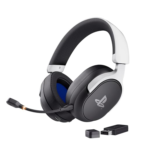 GXTrust 499BW Forta Casque sans Fil [Licence Officielle pour PlayStation 5], Faible Latence, 2.4G avec Récepteur USB, Autonomie de 55 Heures, Casque Gamer PS5 avec Microphone, Noir Blanc