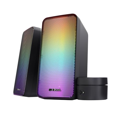 GXTrust Ezaro Enceinte PC Gamer 2.0 avec Éclairage LED, Noir