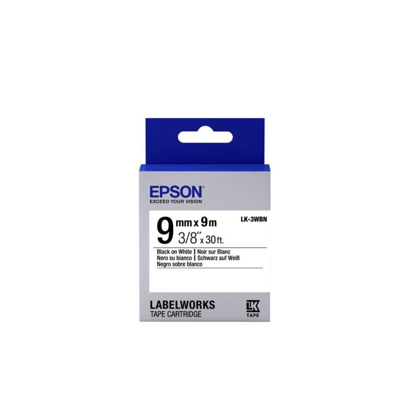 Epson Cintas pour imprimante d'étiquettes Epson LK-3WBN 9 mm 9 m Black sur White