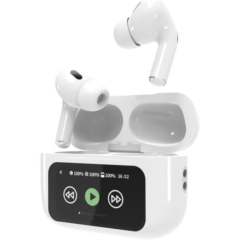 Gembird Auriculares Gembird TWS-LCD-ANC-01-W inalámbricos Bluetooth con Cancelación Activa de Ruido, micrófono y estuche con pantalla LCD, blancos