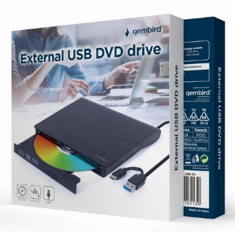 Gembird Graveur DVD Gembird DVD-USB-031 Black USB Type-C Externe Desktop