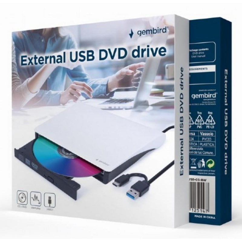 Gembird Lecteur optique Gembird DVD-USB-031-BW DVD±RW USB Type-C Black compact