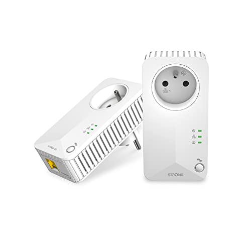 STRONG Pack de 2 Prises CPL 500 Mbps, Prise filtrée et Port Ethernet, Compatible boxs Internet, Idéal Multi TV, Streaming HD, Aucune Configuration, Prêt à l'emploi