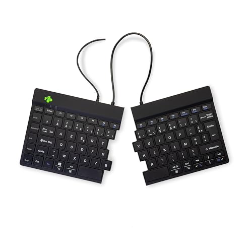 R-Go Clavier Ergonomique Filaire, avec indicateur de Pause, Deux Parties, Clavier séparé, Split Keyboard, Clavier français AZERTY, USB-C A, Compatible avec Windows MacOS, Noir, Version 2