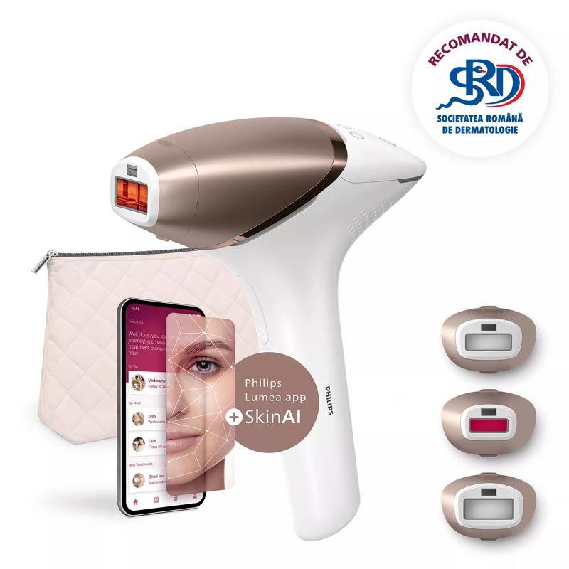Philips Épilateur Lumière Pulsée Philips Lumea 9900 BRI973 00 sans Fil 5 Niveaux 3 Têtes SkinAI