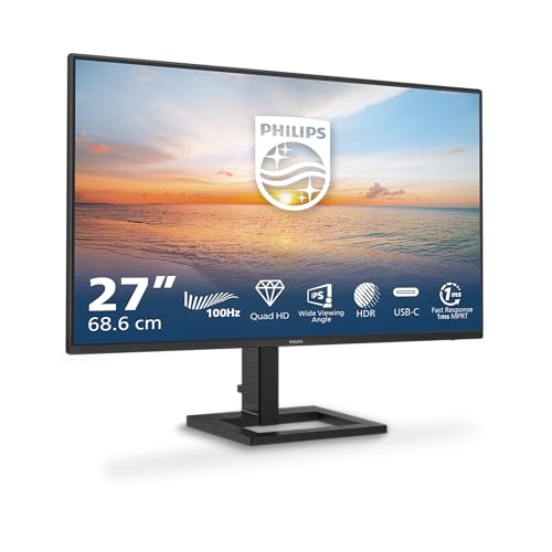 PHILIPS Moniteur 27E1N1600AM 27 Pouce 120Hz IPS Dalle, 4ms GtG, HDR10, Ajustable en Hauteur, Haut-parleurs, USB Hub(2560x1440 HDMI 1x 1.4) Noir