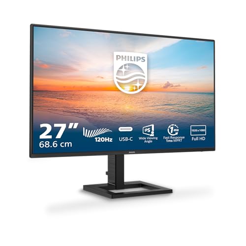 PHILIPS Moniteur 27E1N1300AM 27 Pouce 120Hz IPS Dalle, 4ms GtG, Ajustable en Hauteur, Haut-parleurs, USB Hub(1920x1080 HDMI 1x 1.4) Noir