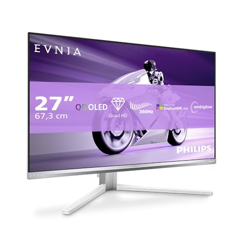 Philips Evnia Gaming Moniteur 27M2N8500AM 27 360Hz QD-OLED Dalle, 0.03ms GtG, HDR400 TB, FreeSync Prem. Pro, G-Sync, Ajustable en hauteur, Haut-parleurs, USB Hub(2560x1440 HDMI 2x 2.1 DP1x 1.4)Argent