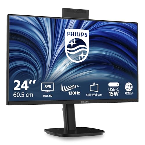 Philips Evnia Gaming Moniteur 24B2N3200JH 24 Pouce 120Hz IPS Dalle, 4ms GtG, Ajustable en Hauteur, Web cam, Haut-parleurs, USB Hub (1920x1080 HDMI 1x 1.4 DP 1x 1.2) Noir
