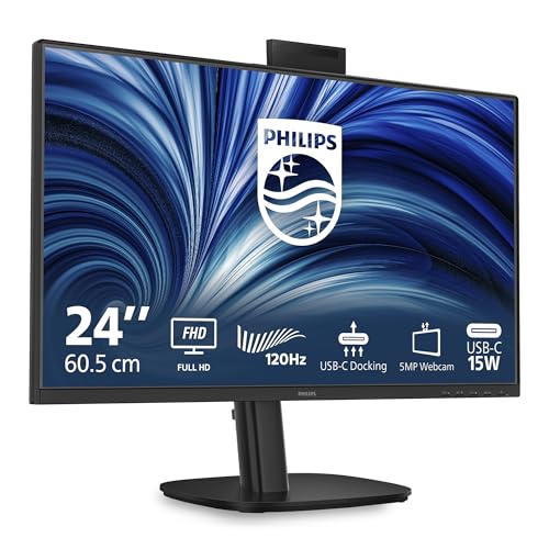 Philips Moniteur 24B2U3301H 24 Pouce 120Hz IPS Dalle, 4ms GtG, Ajustable en Hauteur, Webcam, Haut-parleurs, USB Hub(1920x1080 HDMI 1x 1.4 DP 1x 1.4) Noir