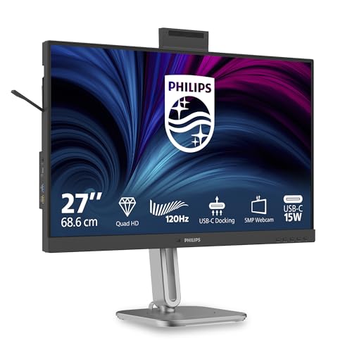 Philips Moniteur 27B2U4601H 27 Pouce 120Hz IPS Dalle, 4ms GtG, Ajustable en Hauteur, Webcam, Haut-parleurs, USB Hub(2560x1440 HDMI 1x 2.1 TMDS DP 1x 1.4) Gris Anthracite