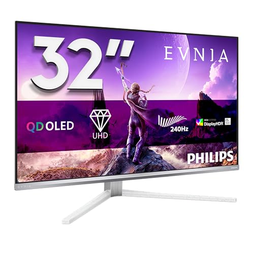 Philips Evnia Gaming Moniteur 32M2N8900P 32 240Hz QD-OLED Dalle, 0.03ms GtG, HDR500 TB, FreeSync Prem. Pro, G-Sync. Ajustable en hauteur, Haut-parleurs, USB Hub(3840x2160 HDMI 2x 2.1 DP1x 2.1) Argent