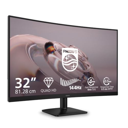 PHILIPS Moniteur Incurvé, 32E3C2590 32 Pouce 144Hz VA Dalle, 4ms GtG, HDR10, Haut-parleurs, (2560x1440 HDMI 1x 2.0 DP 1x 1.4) Noir
