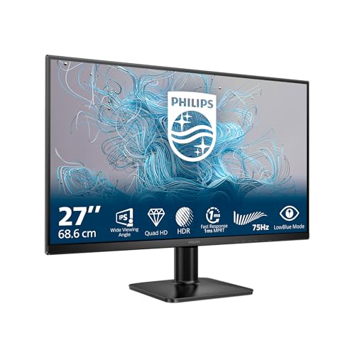 Philips Moniteur 27E2N1590L 27 pouce 75Hz IPS Dalle, 4ms GtG, HDR10, (2560x1440 HDMI 1x 1.4 DP 1x 1.4) Noir