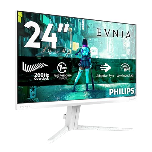 Philips Evnia Gaming Moniteur 24M2N3291PL 24 pouce 260Hz Fast IPS Dalle, 1ms GtG, HDR10, G-Sync Compatible, (1920x1080 HDMI 1x 2.0 DP 1x 1.4) Blanc