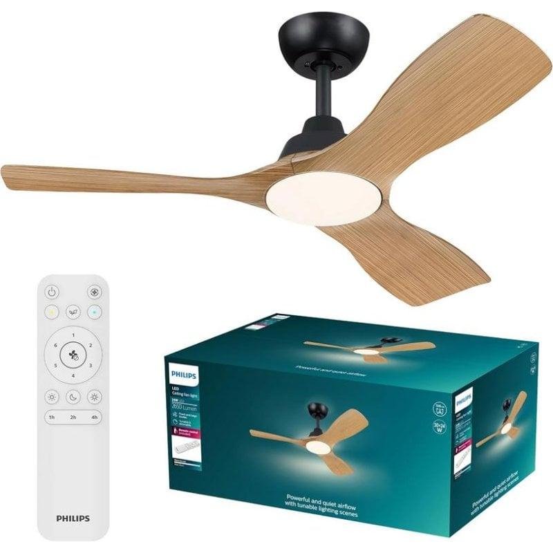 Philips Ventilateur de plafond avec lumière Philips Olas 30W 107cm LED 6 vitesses Télécommande Silencieux Réversible