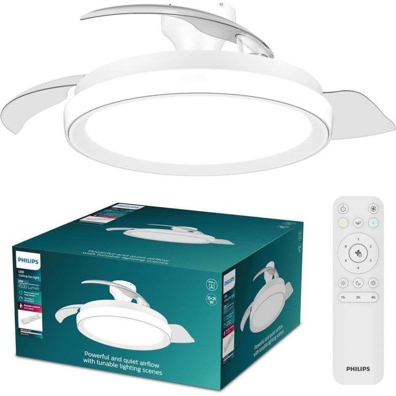 Philips Ventilateur de Plafond avec Lumière Philips Bliss 106cm LED 4500lm 6 Vitesses Pales Rétractables Télécommande