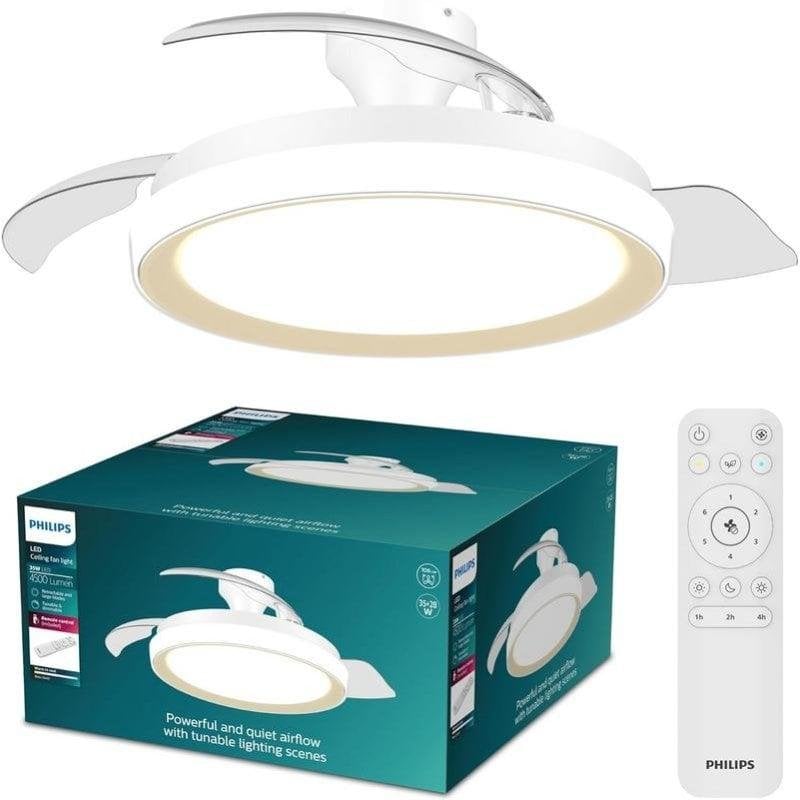 Philips Ventilateur de Plafond avec Lumière Philips Bliss 106cm LED 6 Vitesses Pales Rétractables Télécommande