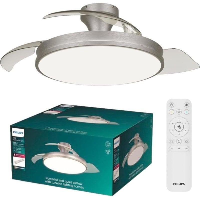 Philips Ventilateur de Plafond avec Lumière Philips Atlas 35W 106cm 6 Vitesses Pales Rétractables Télécommande