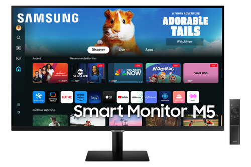 Samsung Smart Monitor M5 Noir - 27'' - Dalle VA, FHD (1920 x 1080), 60Hz, 4ms, Inclinable, 2 x HDMI (1.4), 2 x USB-A, Smart TV, Gaming Hub, LS27DM502EUXEN