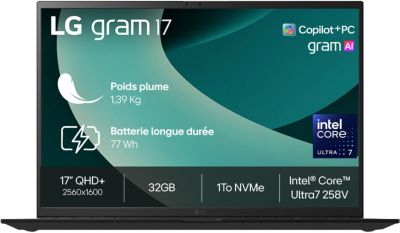 Gram 17 17Z90TL G AU88F 17 Copilot Intel Core Ultra 7 32 Go RAM 1 To SSD Black Obsidien
