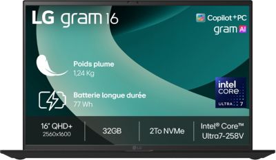 Gram 16 16Z90TL G AU8BF 16 Copilot Intel Core Ultra 7 32 Go RAM 2 To SSD Black Obsidien
