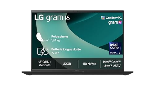 Gram 16 16Z90TL G AU88F 16 Copilot Intel Core Ultra 7 32 Go RAM 1 To SSD Black Obsidien
