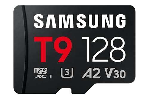 Samsung T9 Carte microSD, 128 Go, Carte mémoire pour Drones, caméras d'action et caméras 360°, UHS-I U3, Full HD 4K UHD, 200 Mo s en Lecture, 130 Mo s en écriture, MB-MH128T WW