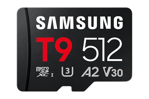 Samsung T9 Carte microSD avec Lecteur USB, 512 Go, Carte mémoire pour Drones, caméras d'action et caméras 360°, UHS-I U3, Full HD 4K UHD, 200 Mo s en Lecture, 130 Mo s en écriture, MB-MH512TB WW