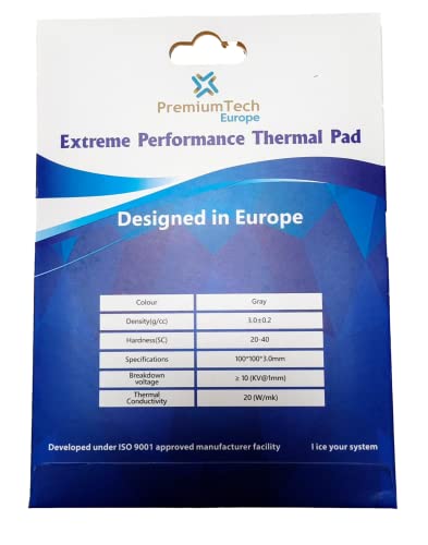 PremiumTech Europe PremiumTech Tapis Thermique Professionnel de Performance extreme avec conductivite Thermique 20 W MK ideal pour GPU ou CPU Haut de Gamme Taille XXL 100 x 100 cm 3 mm